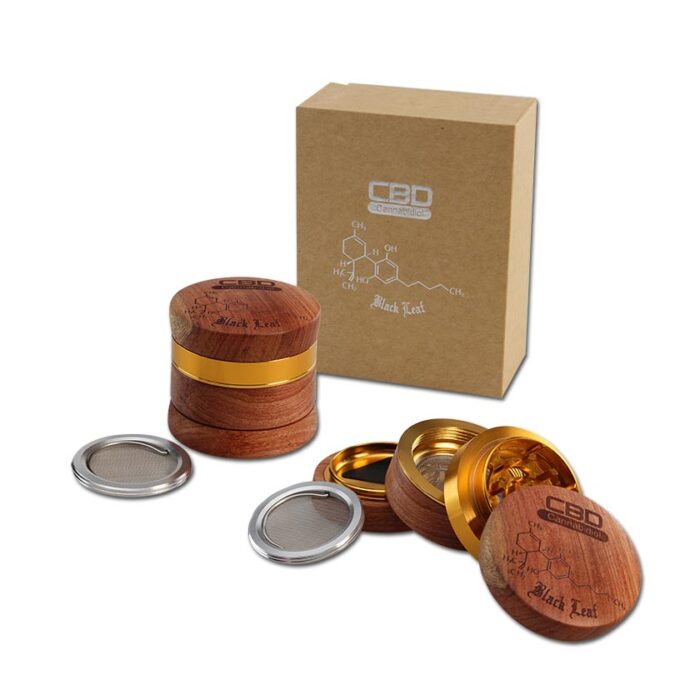 Drvička z hliníka a dreva s CBD motívom 4-dielna