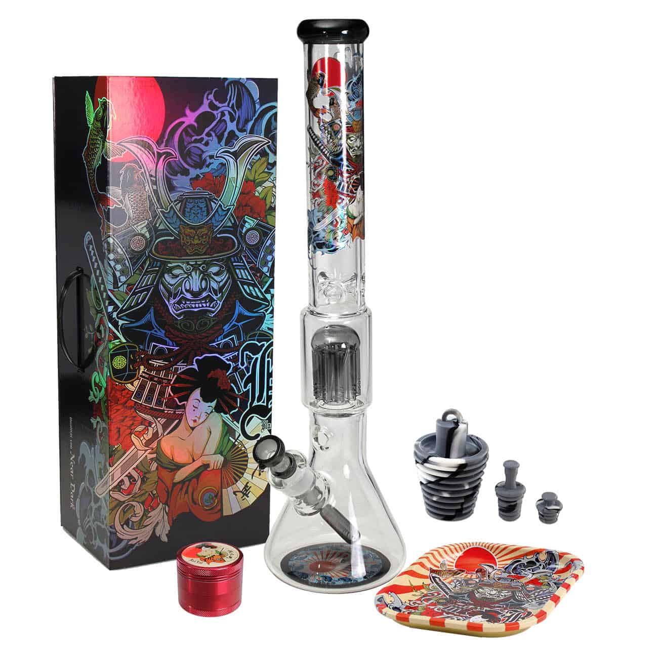 Sklenené bongo Black Leaf RONIN + GEISHA 50cm KIT